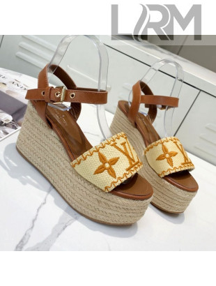 Louis Vuitton Boundary Raffia Wedge Sandals Brown 2021