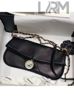 Chanel Vintage Fold Calfskin Hobo Bag with Pearl Charm Black 2021