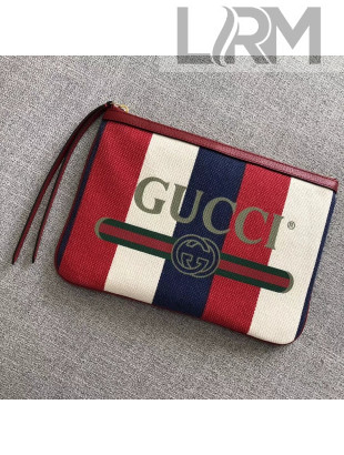 Gucci Sylvie Baiadera Linen Canvas Print Pouch 524788 2018