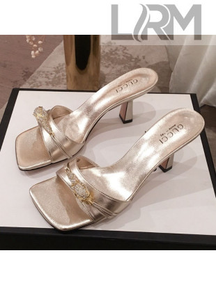 Gucci Patent Leather Charm Heel Slide Sandals 75mm Gold 2020