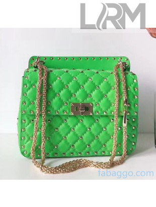 Valentino Medium Rockstud Spike Handle Shoulder Bag in Lambskin Leather Green 2020