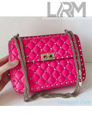 Valentino Medium Rockstud Spike Handle Shoulder Bag in Lambskin Leather Rosy 2020