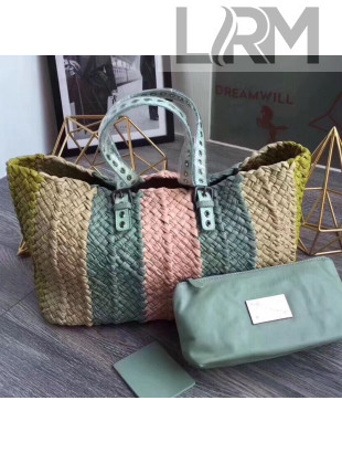 Bottega Veneta Lambskin Woven Colored Tote Light Green