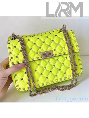 Valentino Medium Rockstud Spike Handle Shoulder Bag in Lambskin Leather Fluorescence Yellow 2020