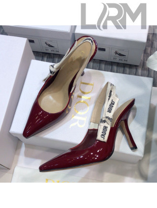 Dior J'Adior Slingback Pumps 9.5cm Heel in Patent Calfskin Burgundy 2021