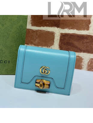 Gucci Diana Bamboo Card Case Wallet ‎658244 Pastel Blue 2021