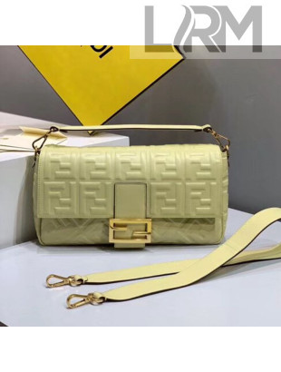 Fendi Baguette Large FF Logo Lambskin Flap Bag Light Yellow 2019