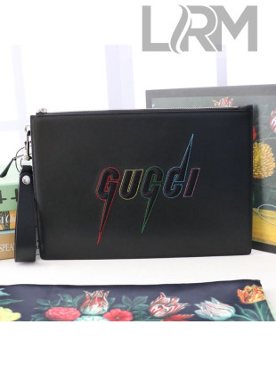 Gucci Pouch with Gucci Blade Embroidery 597678 Black 2019