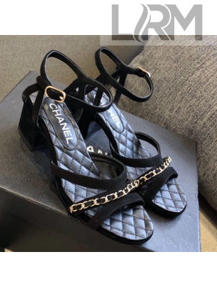 Chanel Suede Chain Sandals 5cm Black 2021