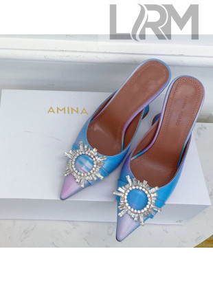 Amina Muaddi Iridescent Calfskin Crystal Circle Mules 9.5cm Multicolor 2021 16