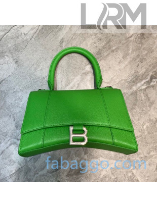 Balenciaga Hourglass Small Top Handle Bag in Litchi-Grained Calfskin Bright Green/Silver 2020