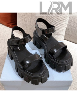 Prada Leather Block Sole Sandals Black 2021