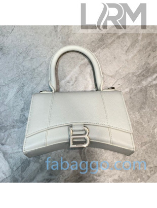 Balenciaga Hourglass Mini Top Handle Bag in Litchi-Grained Calfskin White/Silver 2020