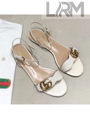 Gucci Flat Leather Sandal with Double G 524631 White 2019