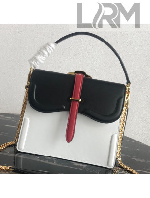 Prada Belle Leather Top Handle Bag 1BN004 White/Black/Red 2019