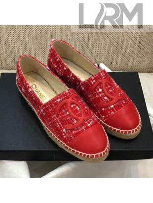 Chanel Tweed Flat Espadrilles G29762 Red 2021