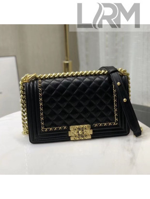 Chanel Quilted Calfskin Chain Medium Boy Flap Bag A67086 Black 2019