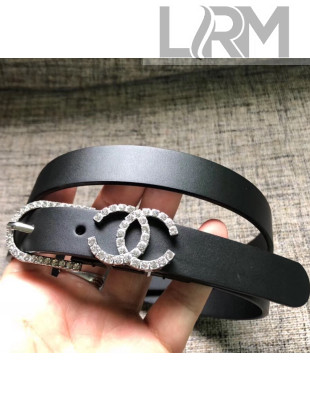 Chanel Width 2cm Leather Belt with Crystal Buckle Black 03 2020