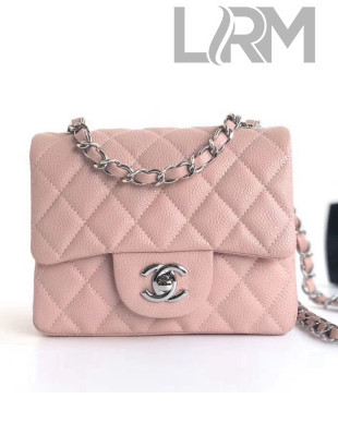 Chanel Caviar Calfskin Mini Square Classic Flap Bag 1115 Pink (Silver-Tone Hardware)