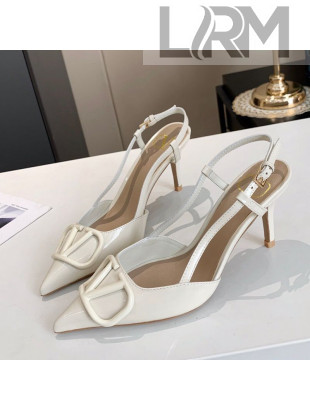 Valentino VLogo One-Tone Patent Leather Slingback Sandals 80mm White 2020