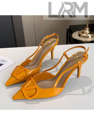 Valentino VLogo One-Tone Patent Leather Slingback Sandals 80mm Yellow 2020