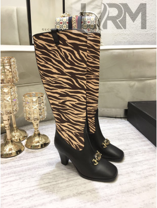 Gucci Zumi Horsebit GG Animal Print Mid-Heel Knee High Boot 577652 Yellow 2019