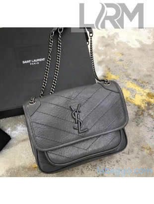 Saint Laurent Baby Niki Chain Bag in Vintage Crinkled Leather 533037 Dark Grey 2021