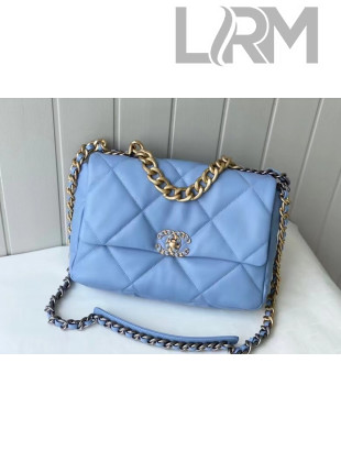 Chanel 19 Goatskin Large Flap Bag AS1161 Light Blue 2021 TOP