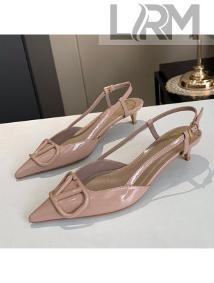 Valentino VLogo One-Tone Patent Leather Slingback Sandals 40mm Nude 2020