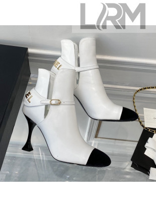 Chanel Lambskin Short Boots 9cm with Logo Back White 2021