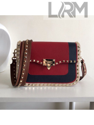 Valentino Rockstud Rolling Flap Shoulder Bag Blue/Red 2019