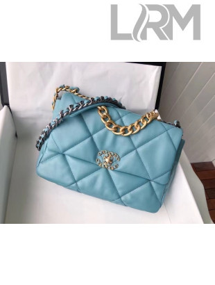 Chanel 19 Goatskin Large Flap Bag AS1161 Water Blue 2021 TOP