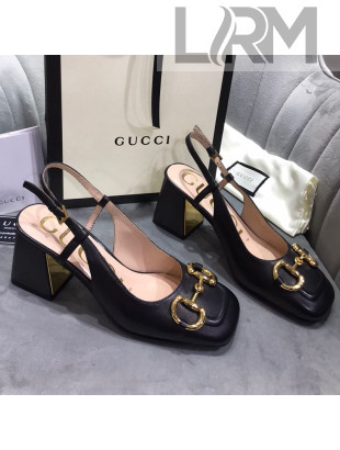 Gucci Mid-Heel Slingback Pumps with Horsebit Black 2020