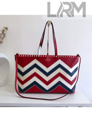 Valentino Large Chevron Rockstud Shopping Tote Bag Red 2019