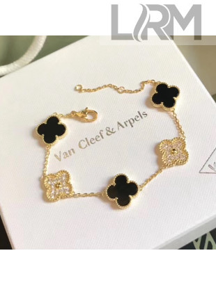 Van Cleef&Arpels Fiver Clovers Crystal Bracelet Black Gold