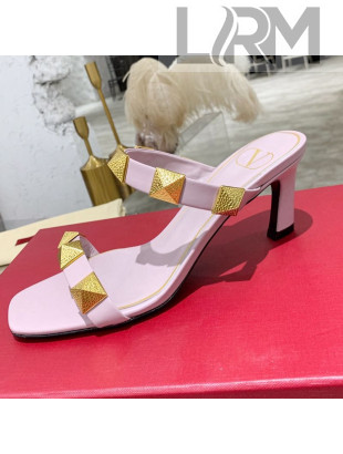 Valentino Rockstud Double Strap Heel Slide Sandals Pink 2021