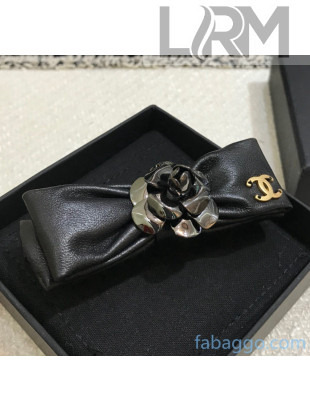 Chanel Leather Bow and Camellia Hairpin CH20112602 Black 2020