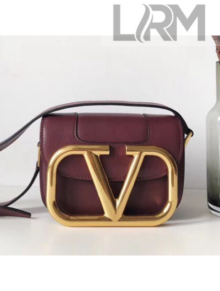 Valentino Supervee Calfskin Maxi-Logo Crossbody Bag 1011S Burgundy/Gold 2020