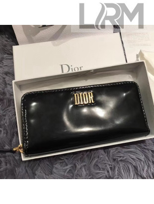 Dior Dio(r)evolution Zip Around Wallet in Mirror Black Calfskin 2018