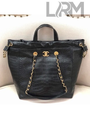 Chanel Crocodile Embossed Calfskin Large Shopping Bag AS0801 Black 2019