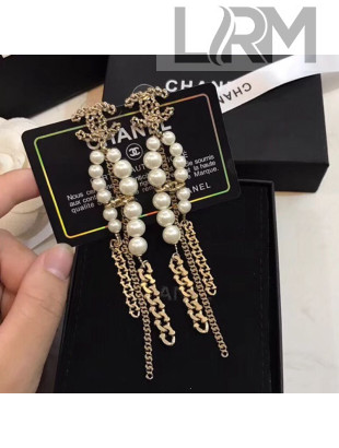 Chanel Pearl Chain Tassel Earrings AB2812 2019