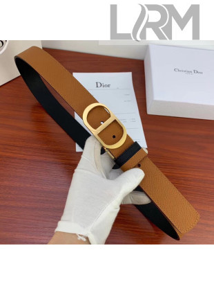 Dior Width 3.5cm Reversible Calfskin Belt With Gold CD Buckle Black/Brown 2020