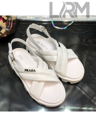 Prada Monolith Silk Cross Strap Sandals White 2021