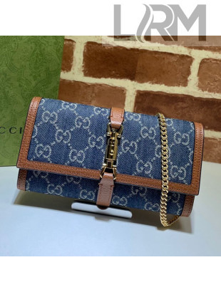 Gucci GG Denim Jackie 1961 Chain Wallet ‎652681 Dark Blue 2021