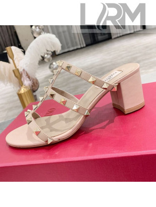 Valentino Rockstud Calfskin Slide Sandal 6cm Pale Pink 2021