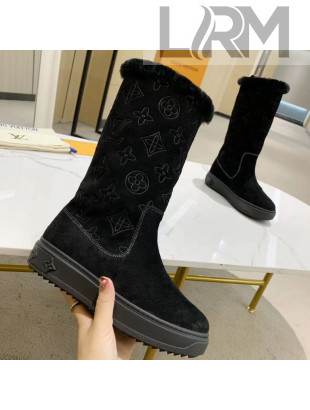 Louis Vuitton Breezy Flat Mid-High Boots in Black Monogram Suede 2020 