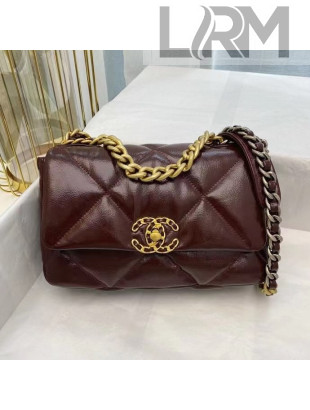 Chanel 19 Shiny Calfskin Small Flap Bag AS1160 Burgundy 2021 TOP