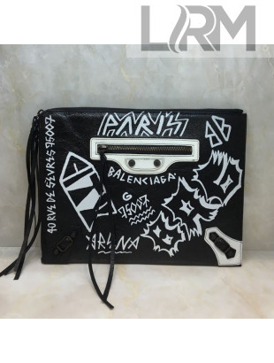 Balenciaga Graffiti Classic Pouch Black/white 2019