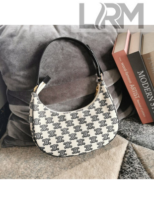 Celine Ava Hobo Bag in Textile Canvas with Triomphe Embroidery White/Black 2021