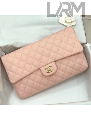 Chanel Quilted Grained Calfskin Flap Clutch A57650 Pink 2019